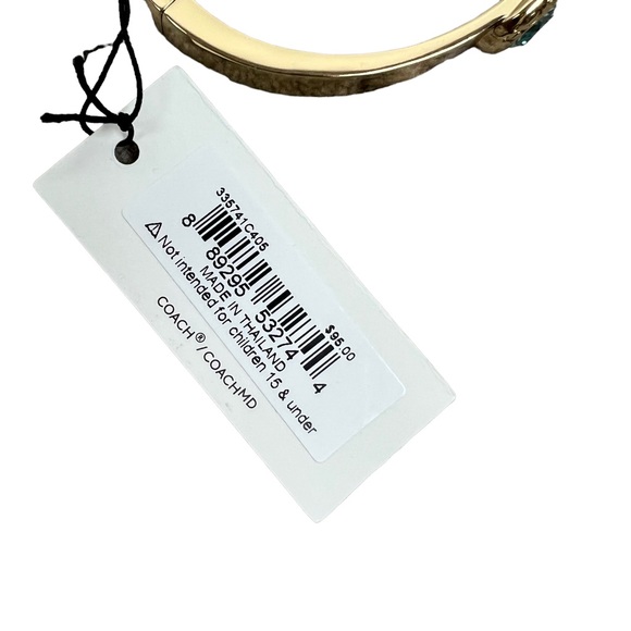 Coach Signature Logo Turquoise Stone Hinged Bangle Gold Tone Bracelet New NWT - Picture 5 of 7
